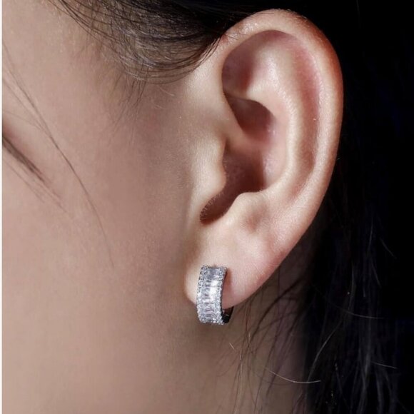 NEW Dainty Huggie Hoop Earrings 14K Gold Plated Cubic Zirconia Pave - Picture 3 of 9